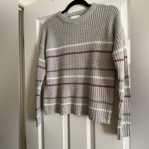 Pink Rose Gray w/Multi Color Stripe Sweater - Size Medium (Juniors)